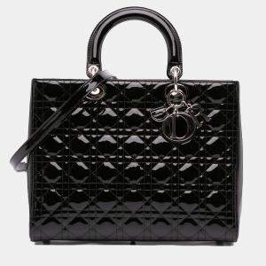Dior Black Large Patent Cannage Lady Dior