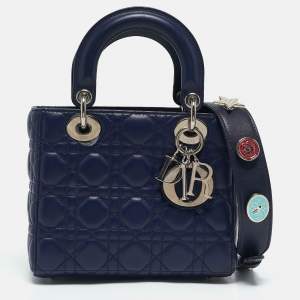 Dior Blue Cannage Leather Small Lady Dior My ABCDior Tote