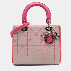 Dior Brown/Pink Medium Tricolor Lambskin Macrocannage Stitched Lady Dior