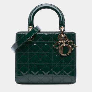 Dior Green Medium Patent Cannage Lady Dior