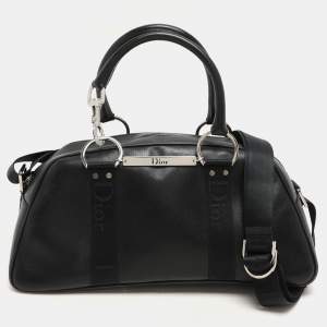 Dior Black Leather Crytal Hook Bowling Bag