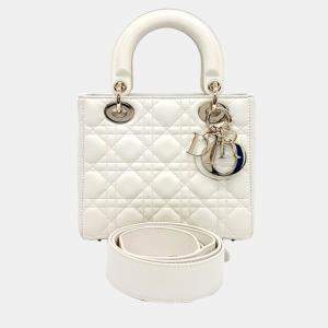 Dior White Leather Cannage Lady Bag Small
