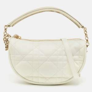 Dior White/Gold Macrocannage Leather Small Vibe Hobo