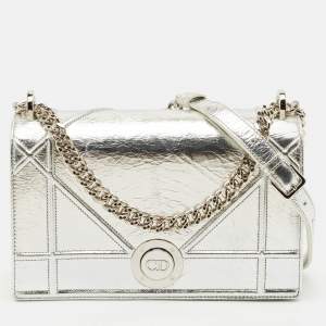 Dior Silver Leather Medium Diorama Shoulder Bag
