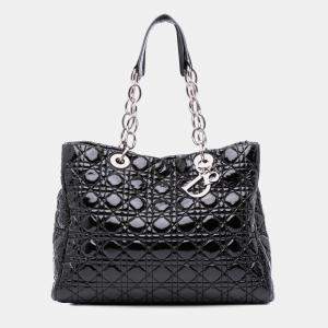 Dior Black Patent Cannage Lady Dior Soft Large Shopping Tote