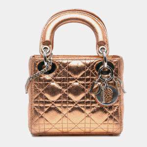 Dior Brown Calfskin Cannage Mini Metallic  Lady Dior