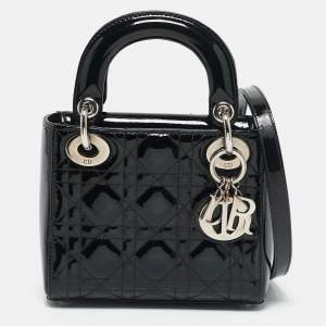 مملوكة مسبقًا Dior Black Cannage Patent Leather Mini Lady Dior Tote