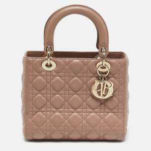 Dior Beige Cannage Leather Medium Lady Dior Tote