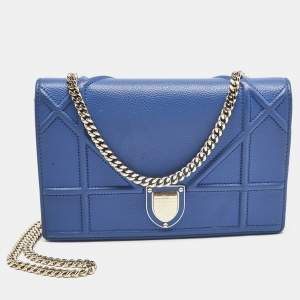 Dior Blue Leather Diorama Wallet on Chain