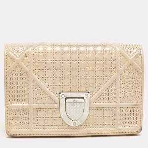 Pre Owned Dior Pink Microcannage Patent Leather Diorama Pouch