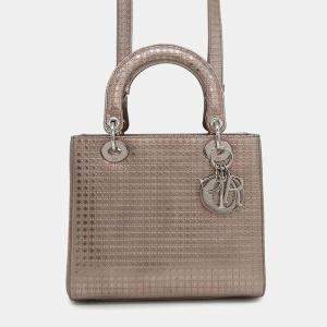 Dior Metallic Pink Leather Lady Dior 2Waybag  Medium Size
