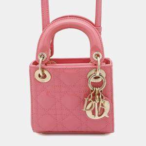 Dior Pink Canage Patent Leather Micro Lady Dior Tote Bag