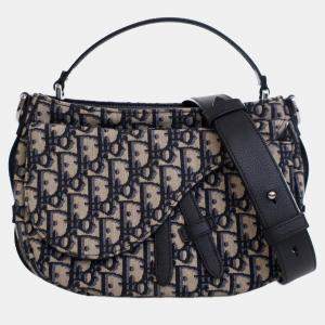 Dior Blue Mini Oblique Canvas Soft Saddle Satchel