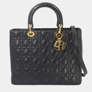 Dior Black Leather Lady Dior Large Tote Bag 