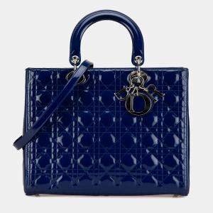 Dior Blue Large Patent Cannage Lady Dior