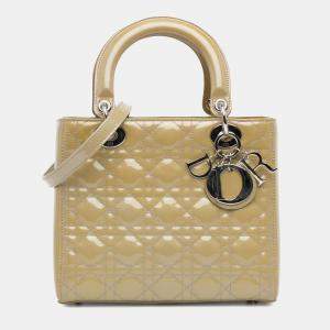 Dior Beige Brown Medium Patent Cannage Lady Dior