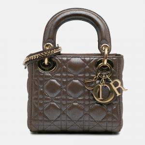 Dior Brown Metallic Calfskin Cannage Mini  Lady Dior