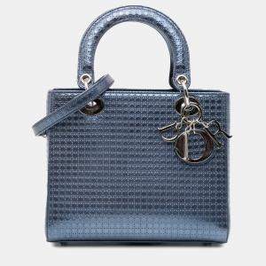 Dior Blue Medium Patent Microcannage Lady Dior