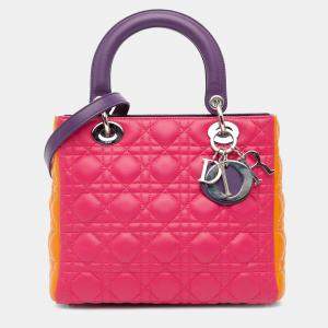 Dior Pink Medium Tricolor Lambskin Cannage Lady Dior