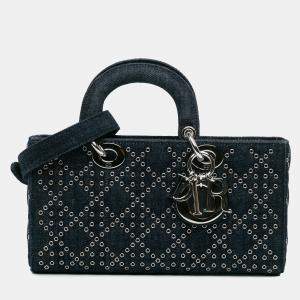 Dior Navy Blue Denim Cannage Eyelet Medium Lady D Joy