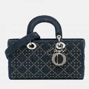 Dior Navy Blue Medium Denim Cannage Eyelet Lady D Joy