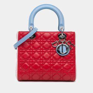 Dior Blue Red Medium Tricolor Lambskin Cannage Lady Dior