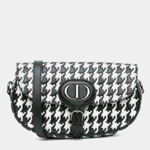 Dior Black Embossed Calfskin Houndstooth Bobby East West Crossbody