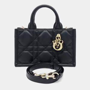 Dior Black Leather Book Tote Mini Strap Bag