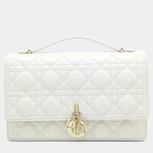 Dior White Leather Miss Dior Top Handle Clutch and Crossbody Bag