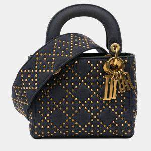 Dior Navy Blue Mini Denim Cannage Studded Supple Lady Dior