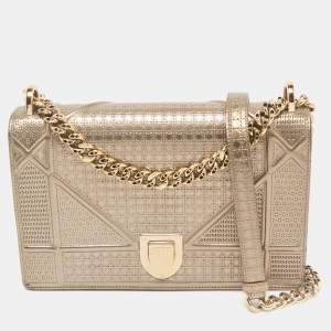Dior Gold Mirocannage Patent Leather Medium Diorama Flap Shoulder Bag