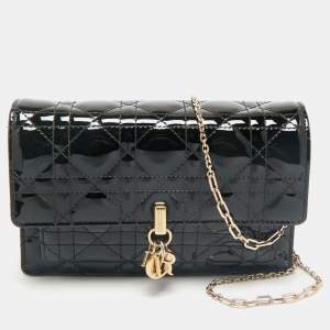 Dior Black Cannage Patent Leather My Dior Daily Chain Pouch