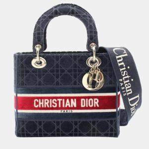 Dior Navy Blue Medium Velvet Cannage Lady D Lite