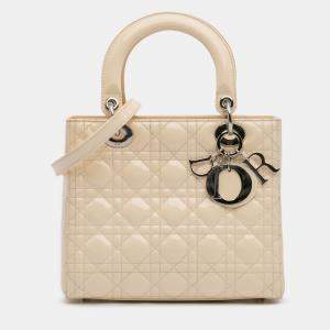 Dior Beige Medium Patent Cannage Lady Dior