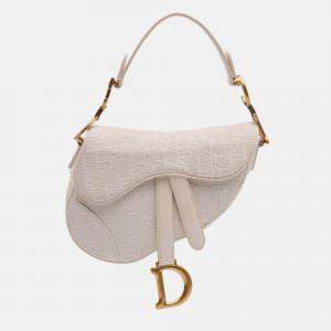 Dior White Mini Oblique Canvas Saddle Bag