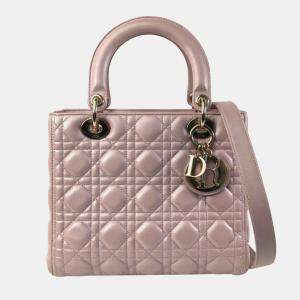 Dior Pink Medium Pearlescent Lambskin Cannage Lady Dior