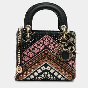 Dior Black Mini Calfskin Embroidered Lady Dior