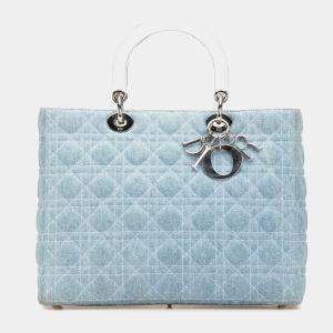 Dior Blue Large Denim Cannage Lady Dior