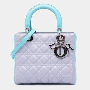 Dior Blue Grey Medium Bicolor Lambskin Cannage Lady Dior