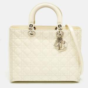 Dior Off White Cannage Patent Leather Large Lady Dior Tote