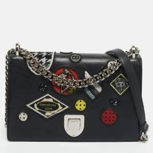 Dior Black Leather Medium Diorama Embellished Flap Bag