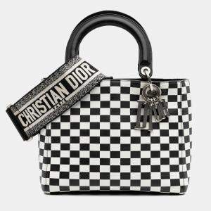 Dior Black/White Medium Calfskin Checkered Lady Dior