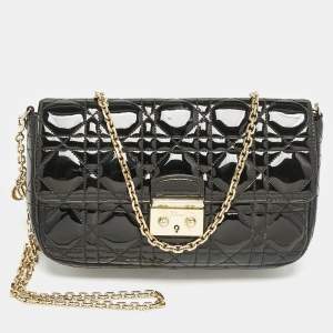 Dior Black Cannage Patent Leather Small Miss Dior Flap Bag
