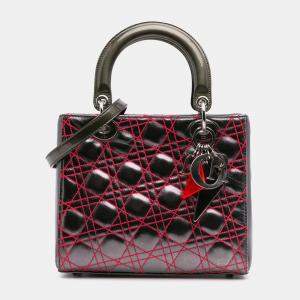 Dior Black Red Anselm Reyle Medium Metallic Lambskin Cannage Lady Dior