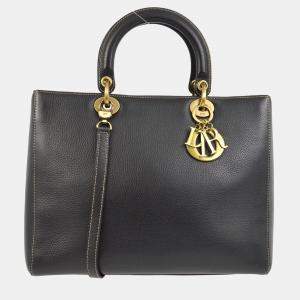 Dior Black Leather Lady Dior Tote Bag