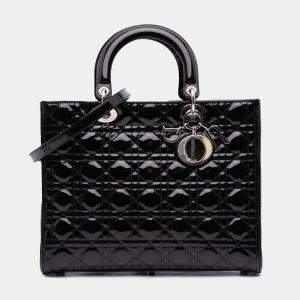 Dior Black Large Patent Cannage Lady Dior