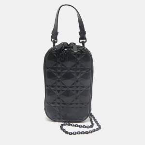 Dior Black Diamond Cannage Leather Lady Dior Call'in Dior Phone Holder Crossbody Bag