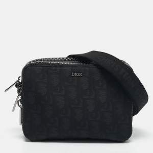 Dior Black Oblique Nylon Double Zip Crossbody Bag
