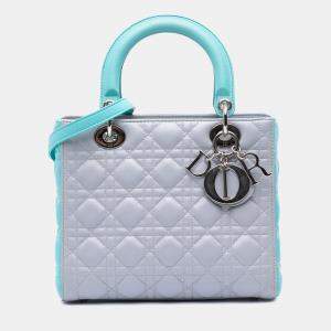 Dior Blue/Grey Bicolor Lambskin Cannage Medium Lady Dior