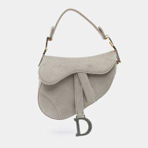 Dior Grey Mini Velvet Crystal Embellished Saddle